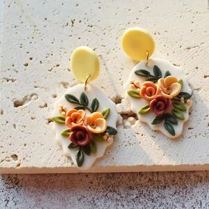 Handmade Trendy Floral Polymer Clay Earrings NWOT